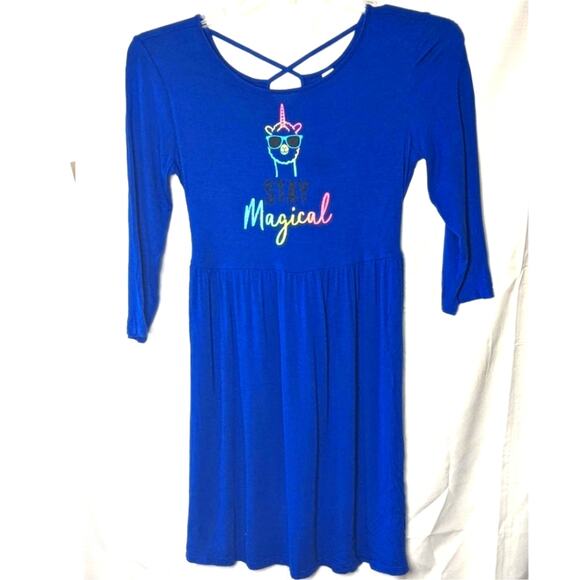 JUSTICE 14/16 PLUS Blue Stay Magical Unicorn Stretch Knit Dress - Picture 1 of 7
